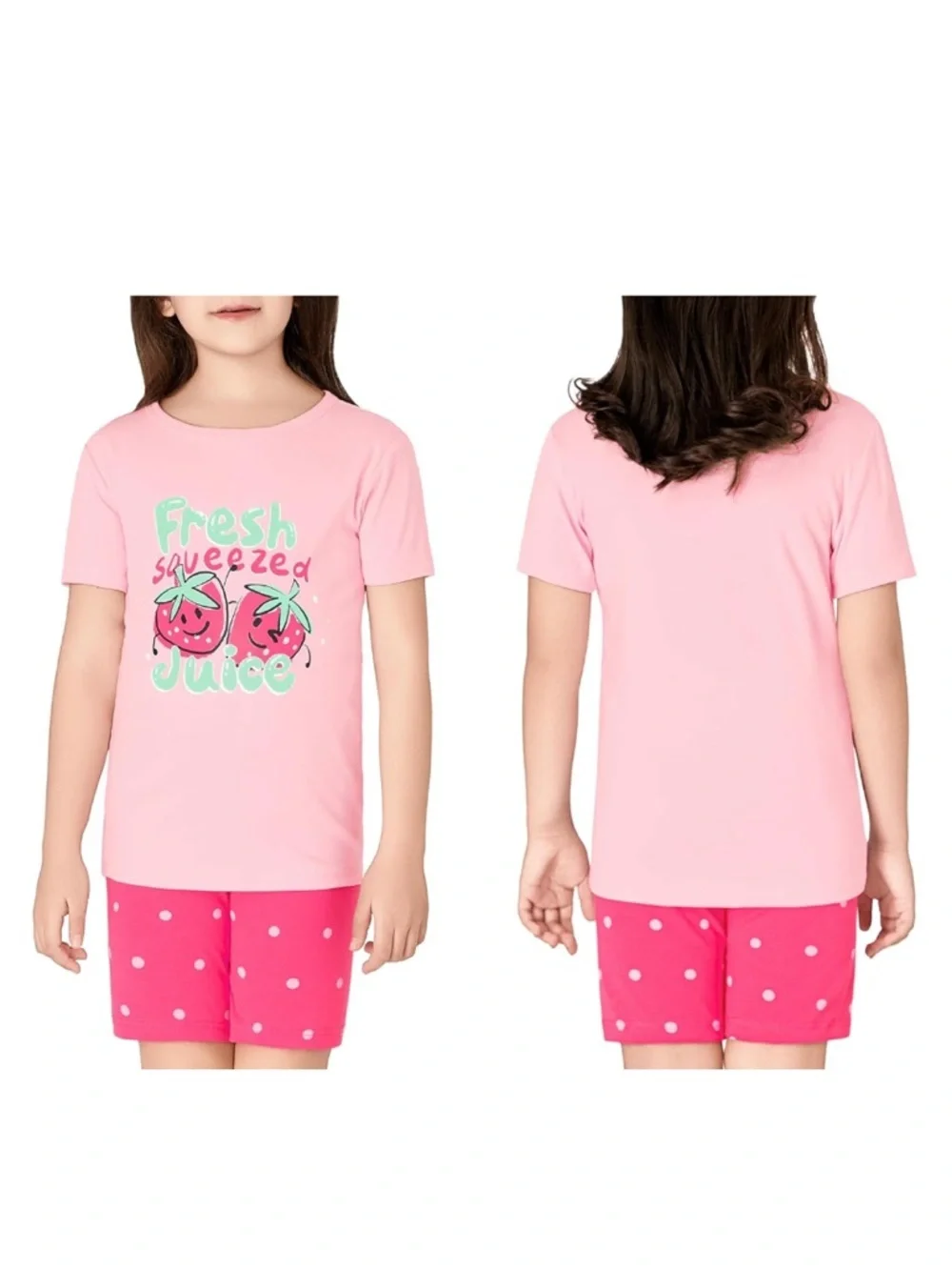Girls Pajama Set Shorts Pants Short Sleeve Shirt Summer Strawberry Size 10